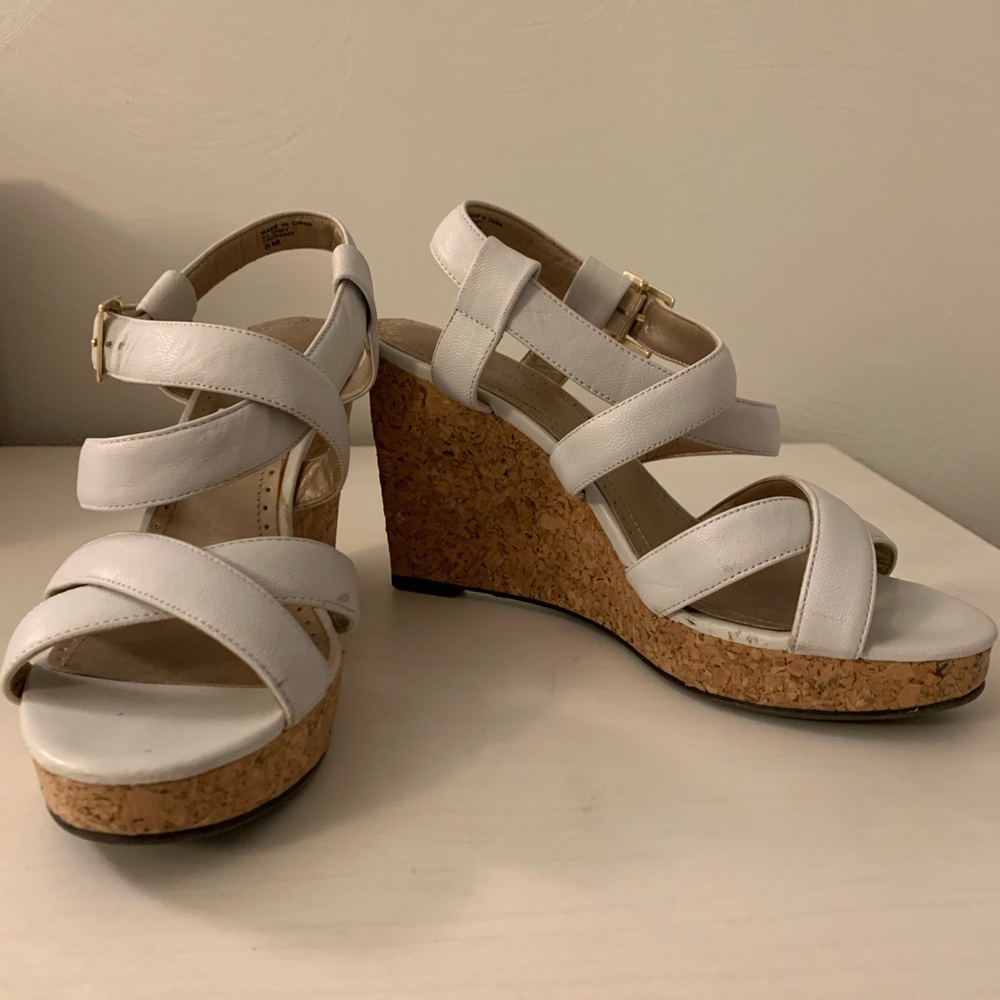 White cork heeled wedge